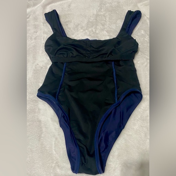 Reimagined by J Crew Size 10 Blue Ruched Built In Bra One Piece Swimsuit. NWOT - Picture 7 of 11